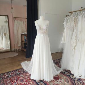 Robe de mariée en mousseline - style bohème chic - seconde main - depot vente Toulouse